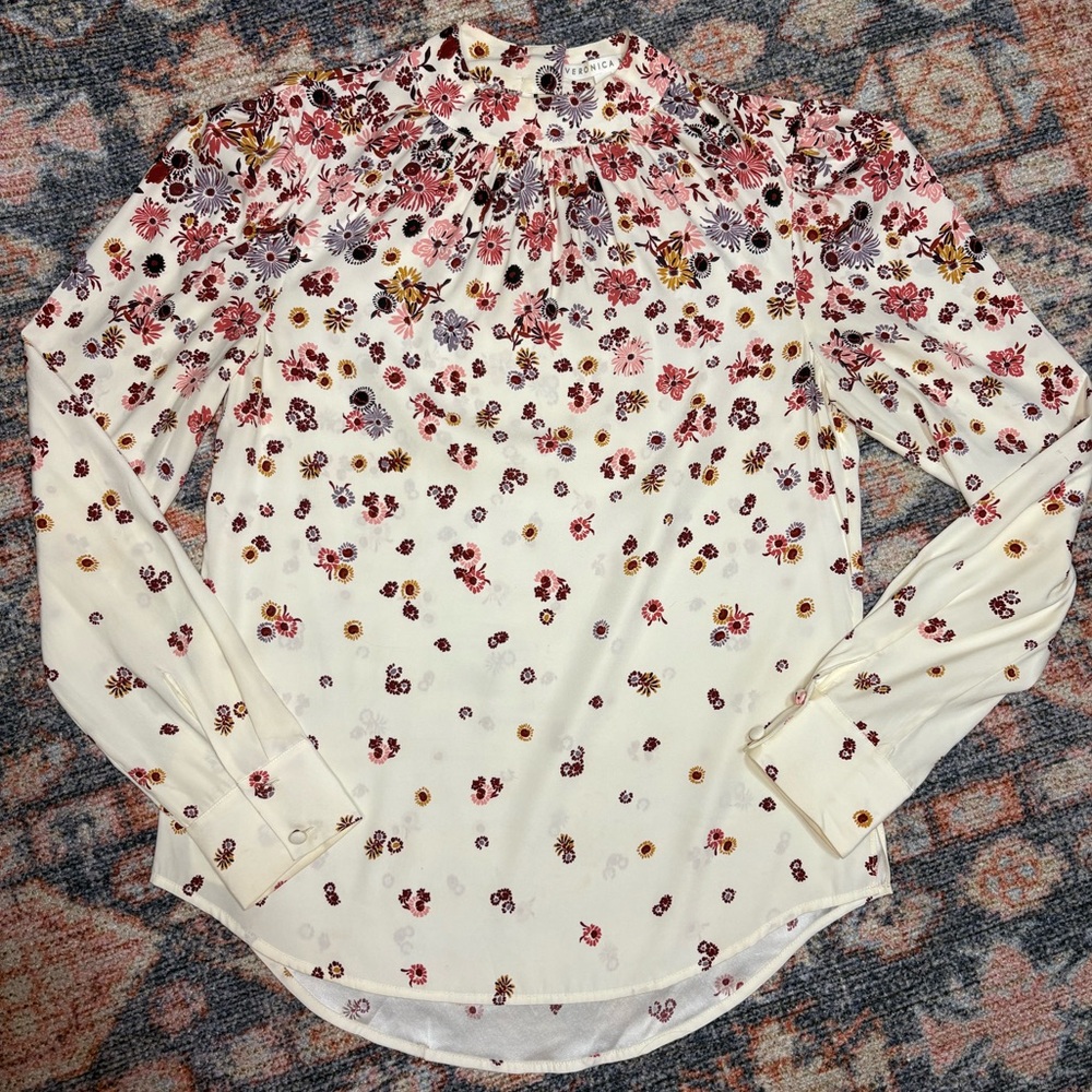 Veronica Beard Fey mock-neck floral silk blouse top size 2 - Picture 13 of 16